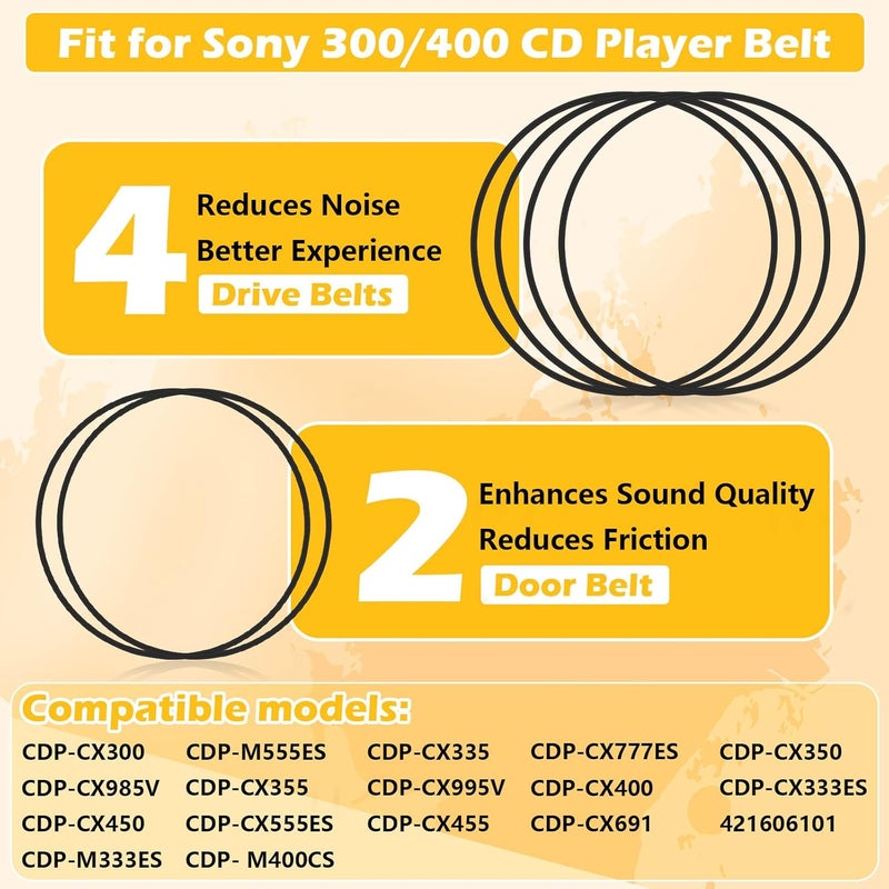 ulapithi Upgrade 2 Door Belt CD Player Belts and 4 Drive Belts Compatible with Sony CD Player Model for CDP-CX455 CDP-CX450 CDP-CX400 CDP-CX355 CDP-CX350 CDP-CX335 CDP-CX300 and 421606101 - Image 4